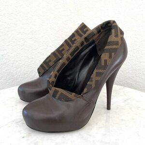 Fendi Zucca Canvas & Leather Envelope Booties Size 37